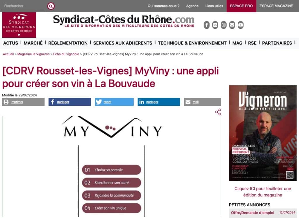 Article à propos de MyViny sur Syndicat des vignerons des Côtes du Rhône